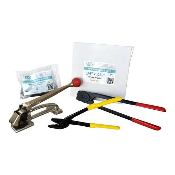 IDL Packaging PRO 3/4" x 200' Steel Strapping Kit, 1700 lbs. Break Strength - Include Consumables for up to 100 Strapping Cycles