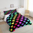 thumbnail image 4 of Girly Rainbow Bedding Full Women Kawaii Heart Print Comforter Set, Black Pink Red Down Comforter Colorful Gradient Ombre Bedding Comforter Sets, Teal Blue Green Yellow Duvet Insert 3pcs, 4 of 5