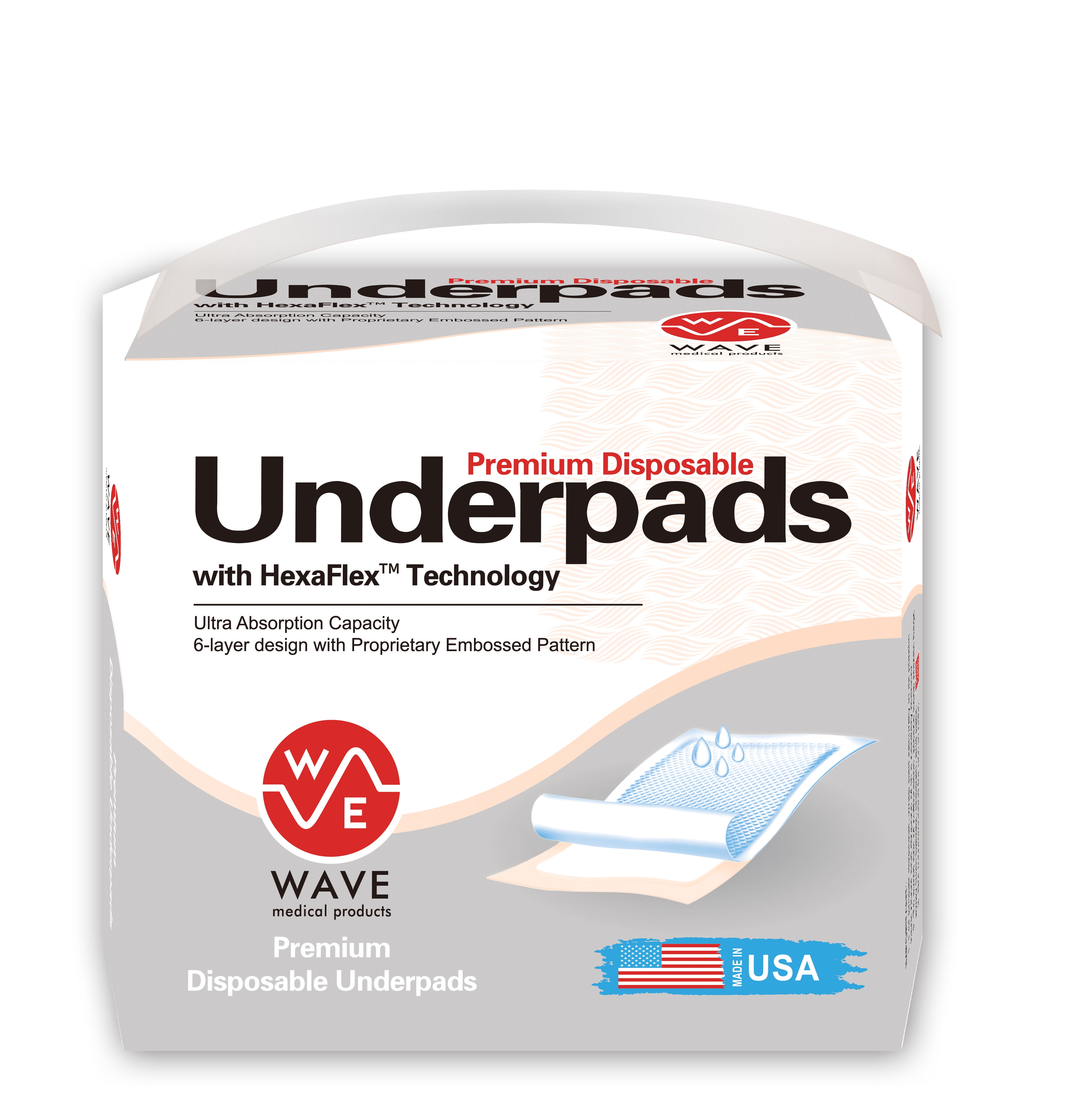 Wave Medical Disposable Incontinence Pads (100-Count) Bed Covers for Women, Men, Elderly, Kids | 6-Layer Super Absorbent Protection | Urine, Accidents, Liquid | Large 30” x 36
