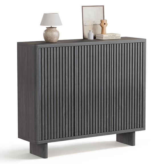 5-Tier Shoe Cabinet with Fluted Doors, 46 Inch Entryway Organizer with 4 Adjustable Shelves - Rustic Storage Bench for Hallway, Gray