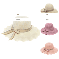 thumbnail image 3 of Women's French Style Handmade Woven Bucket Sun Hat, Wide Brim Ruffled Bow Crochet Hollow Cap, Breathable Lightweight Foldable Summer Hat for Vacation Beach Travel Coffee, 3 of 4