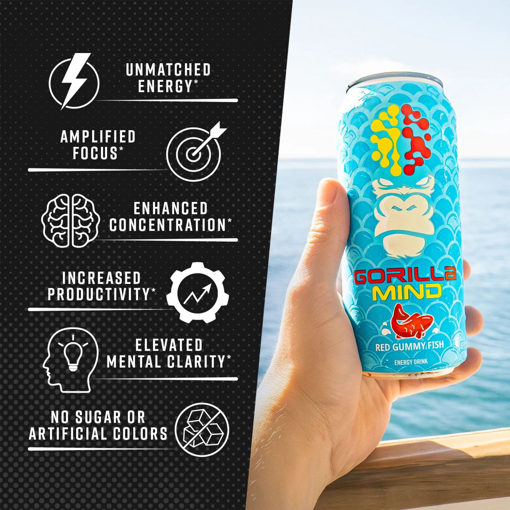 Gorilla Mind Energy Drink 4‑Flavor Sampler Pack, 16oz Cans (4 Count)