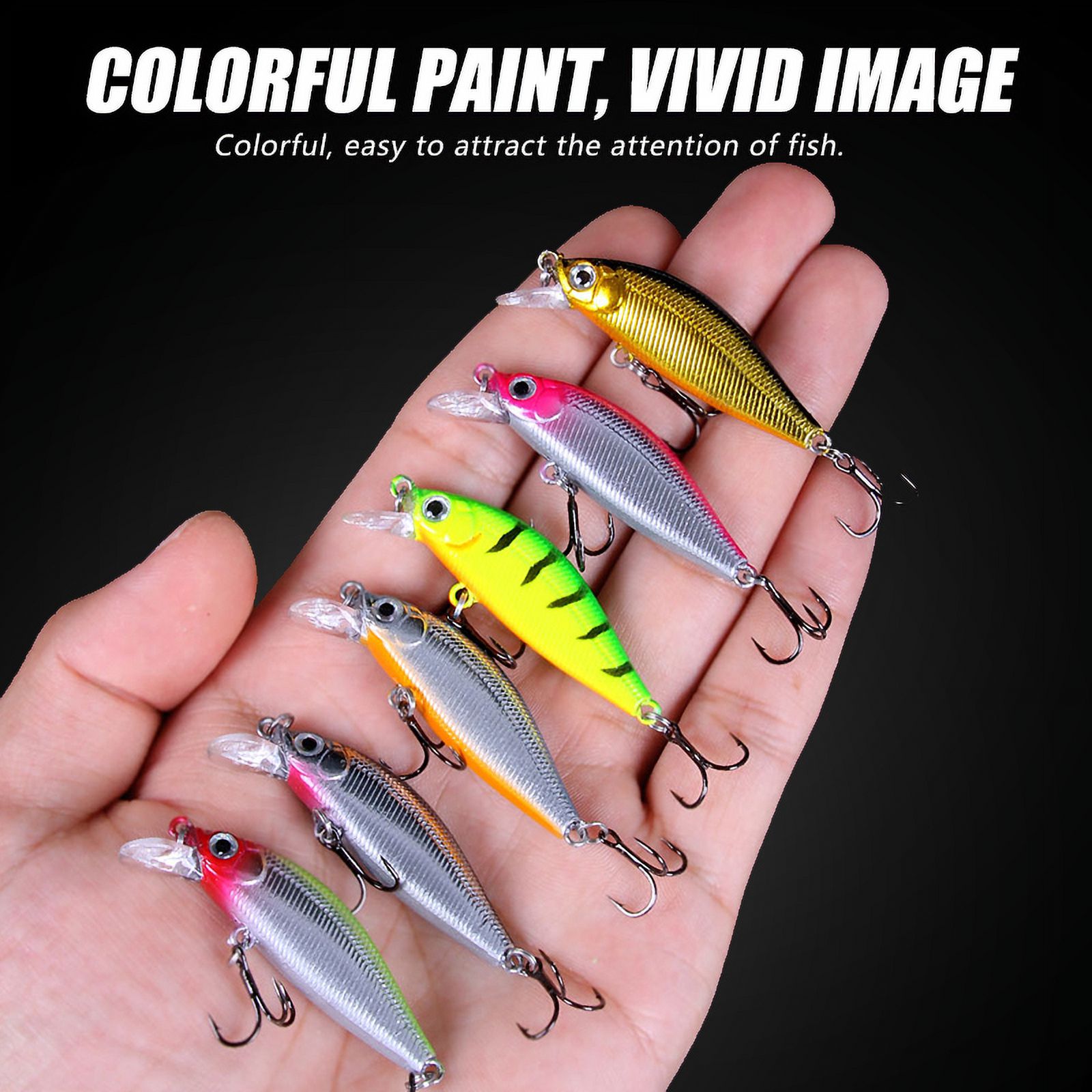HENGJIA Fishing Lures Hard Bait Minnow VIB Lure with Treble Hook Life-Like Swimbait Fishing Bait Popper Crankbait Sinking Lure for Trout Bass Walleye Redfish, 6PCS