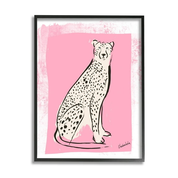 Stupell Industries Modern Cheetah Ink Lines Blocked Pink Border Graphic Art Black Framed Art Print Wall Art, Design by Kendra Shedenhelm