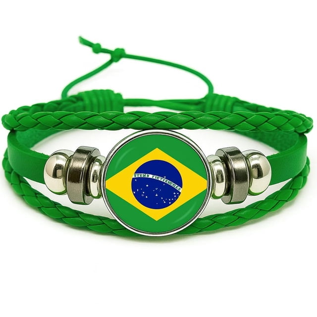 Pulsera de aficionado al fútbol de cuero sintético Brasil verde