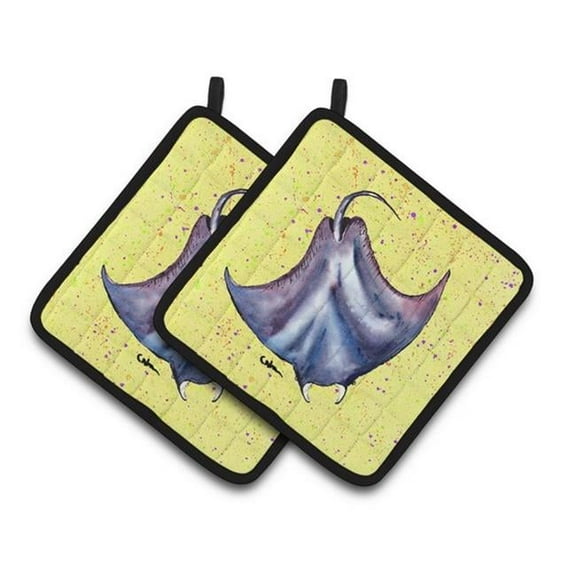 Stingray on Yellow Pair of Pot Holders, 7.5 x 3 x 7.5 in.