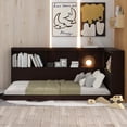 thumbnail image 3 of MODERNLUXE Wood Twin Size Platform Bed with Shelves, Storage Daybed with USB Ports, Espresso, 3 of 12