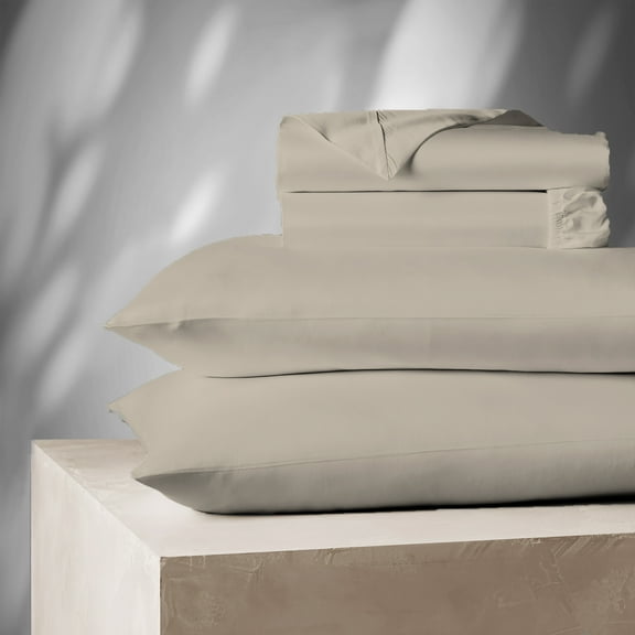 Color Sense 1200 Thread Count Wrinkle-Resistant Super Soft Extra Deep Pocket Hotel Luxury Cotton Blend 4-Piece Sateen Bedsheet Set Queen Beige