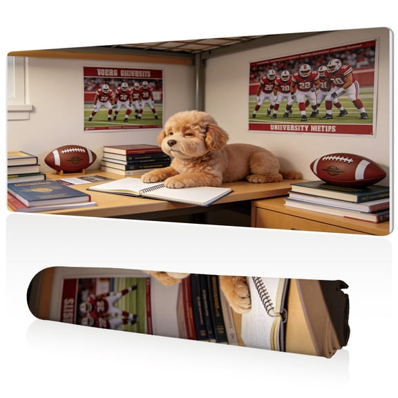 LIVEKEY XXL Mouse Pad Cute Puppy Football Posters Desk 80x40cm Non Slip Durable Easy Clean Stitched Edges Full Desk Coverage for Gaming Office Use