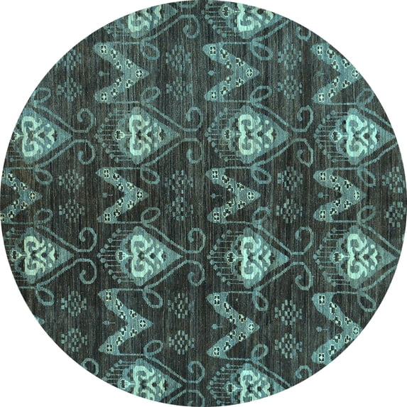 Ahgly Company Indoor Round Oriental Light Blue Modern Area Rugs, 5' Round