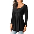 thumbnail image 4 of Camisa de mujer Botón plisado Blusa suelta Camiseta de manga larga Top, Negro, 3XL sidaley AP000668-09, 4 of 7