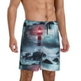 thumbnail image 2 of Naloa Lighthouse in a Stormy Sea Men's Short Pajama Pants, Lounge Comfort Shorts with Elasticized Waistband and Side Pockets - Medium, 2 of 9
