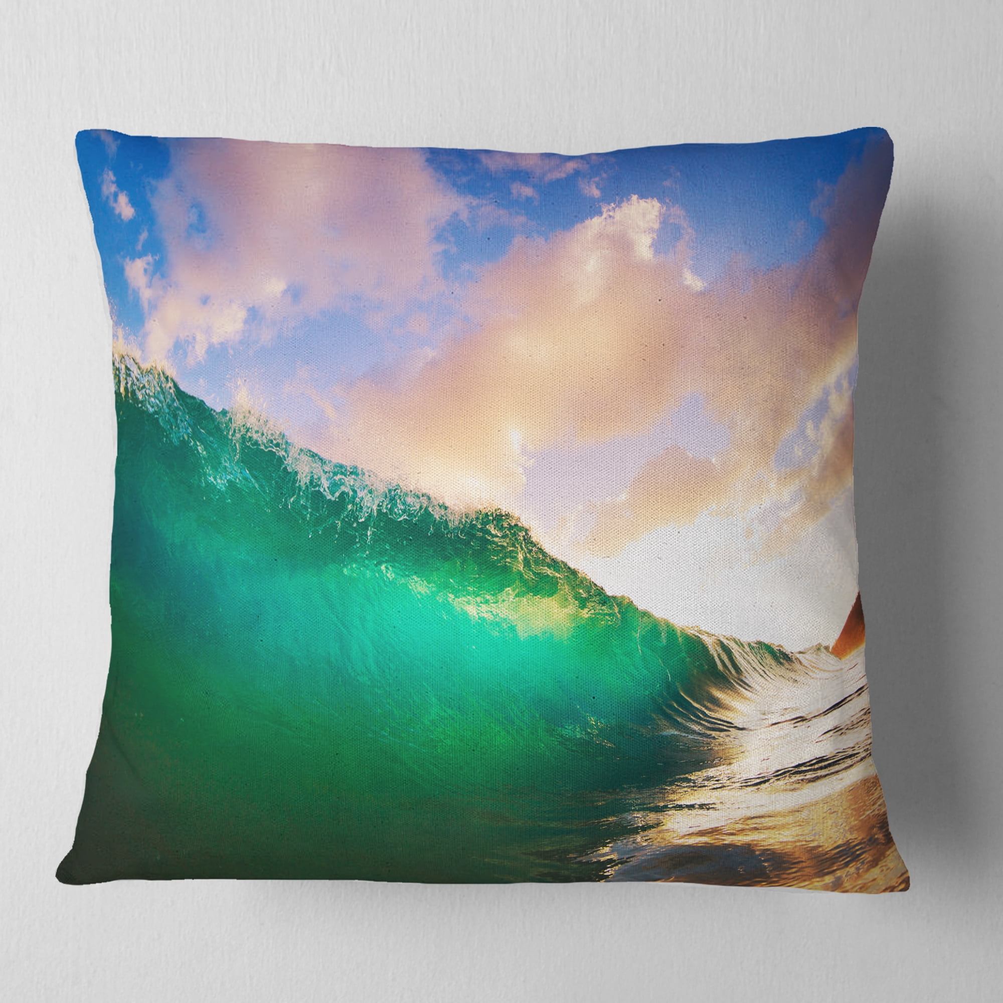 Designart Waves under Cloudy Sky - Seascape Throw Pillow - 16x16