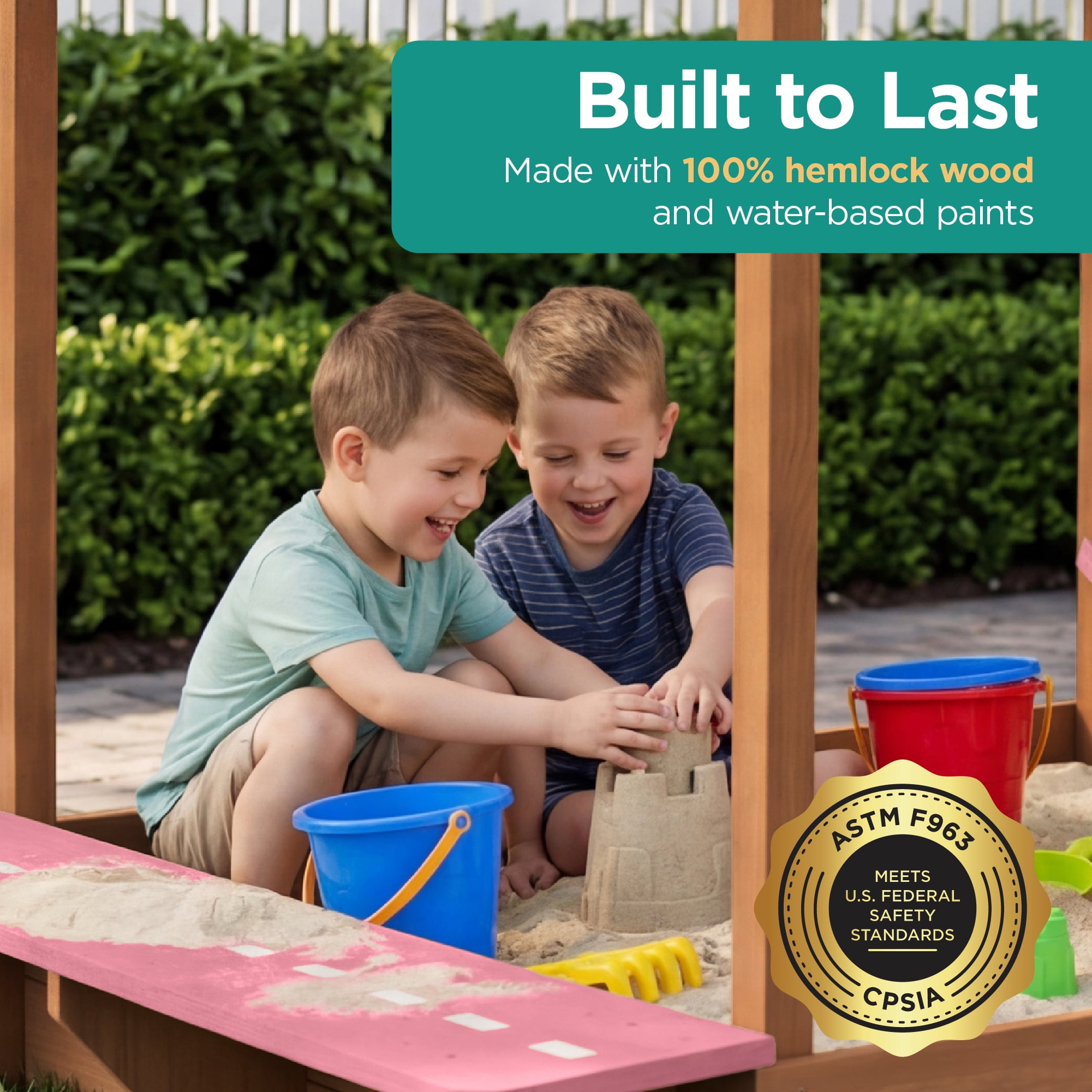 Best Choice Products Deluxe Wooden Sandbox with Canopy, Water Table, Bench Seat, Outdoor Kids Playset - Pink