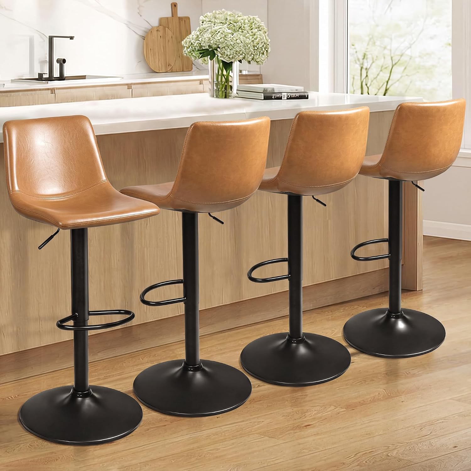 Waleaf Set of 4 Adjustable Swivel Bar Stools, Brown photo 8