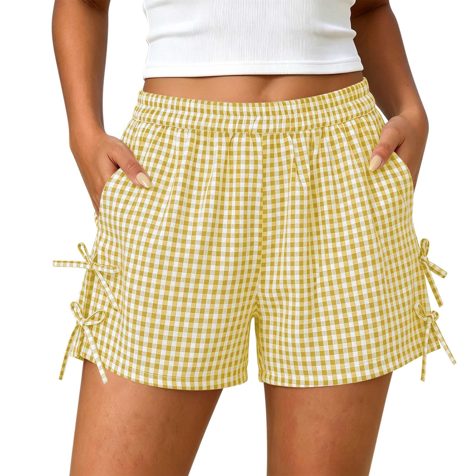 ByworldtasicNo Boundaries Women's Gingham Plaid Shorts Bow Tie