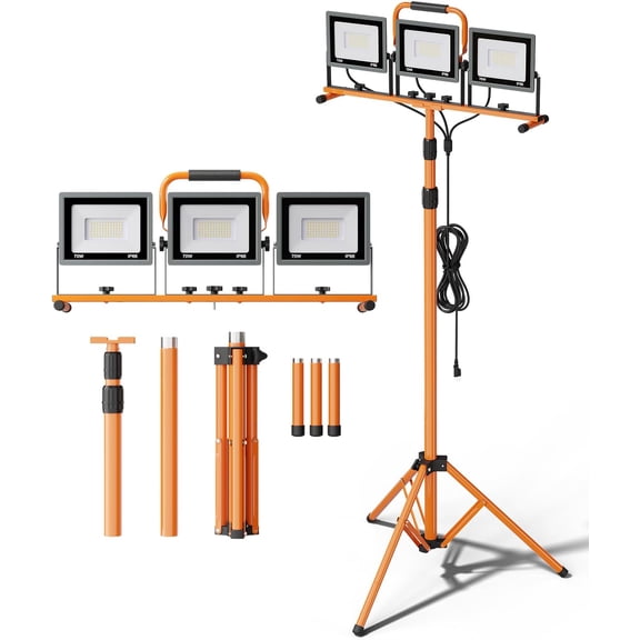 Upgraded 21000Lumen  Work Lights with Stand - 3  Adjustable Work Light with 16FT Cord - IP66  Tripod Worklights with Individual  for Outdoor Indoor Portable & -round Lighting