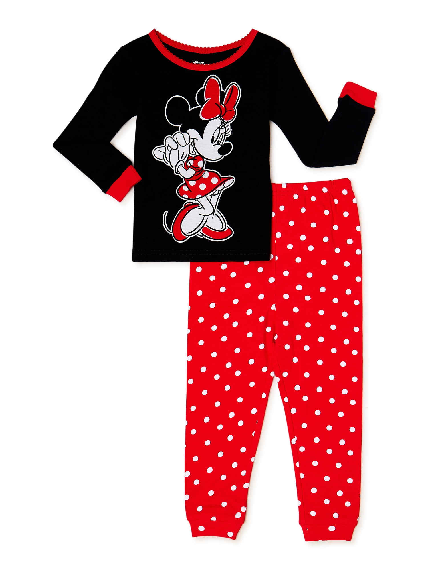 Disney Minnie Mouse Toddler Girls Long Sleeve Top and Pants, 2-Piece Pajamas Set, Sizes 2 T-5 T