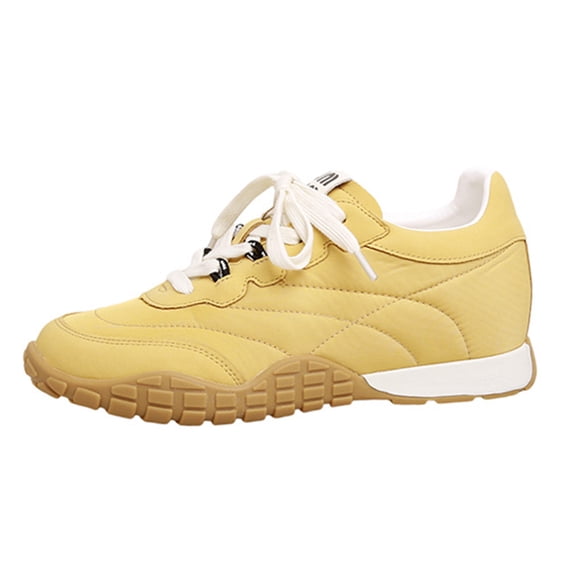 Vintage Lace Up Sneakers for Women Casual Lightweight Slip On Tennis Shoes Breathable Non Slip Sneakers Yellow Size 7.5