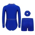 thumbnail image 2 of Runhomal Kids Girls Shiny Rhinestone Long Sleeve Gymnastic Leotard Ballet Tumbling Dance Unitard with Shorts Set Royal Blue 16, 2 of 5