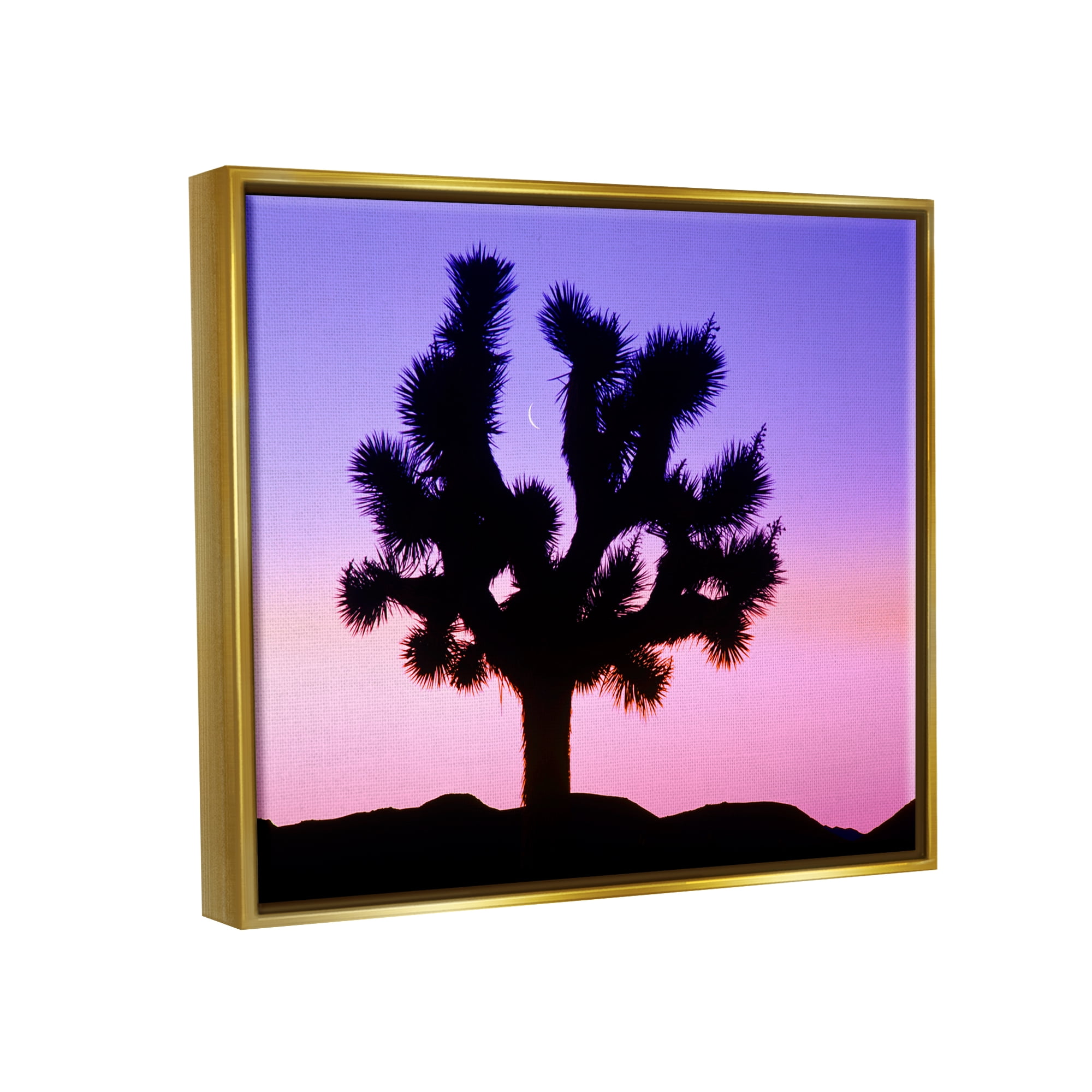 Stupell Industries Crescent Moon Tree Silhouette Landscape Photography Gold Floater Framed Art Print Wall Art