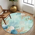 thumbnail image 2 of Round Rug 5Ft Washable Non-Slip, Teal Beach Coastal Circle Area Rugs for Living Room Bedroom, Summer Nautical Coral Shell Botanical Indoor Floor Mats Carpet Runner for Home Decor Aesthetic, 2 of 8