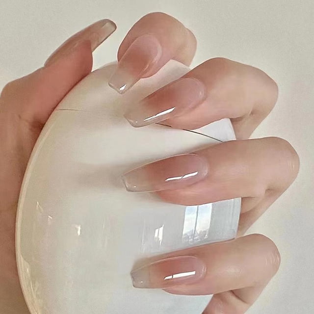 SharkTRUE 24PCS Fake Nails Set With Glue Long Nails French Nail Care Nail Beauty Design