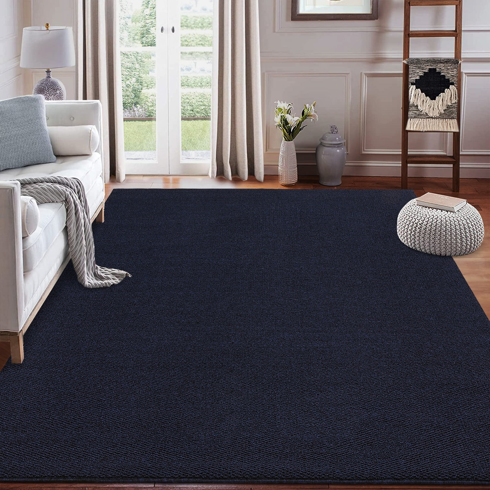 Hasoo 8' x 10' Area Rug for Living Room Solid Textured Vintage Rug Non Slip Throw Rugs Indoor Carpet, Navy