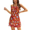 thumbnail image 1 of Robe Ample de Printemps (Rouge) avec Poches, Mode Imprimée, Manches Courtes, Col en V, Ligne A, Motif Floral, 1 of 5