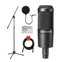 Audio-Technica AT2035 Cardioid Condenser Microphone Bundle with Boom Stand, Pop Filter, XLR Cable, Polishing Cloth (5 Items)