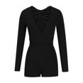 thumbnail image 5 of Elainilye Fashion Bodysuits for Women Round Neck Lacing Solid Color Long-Sleeved Shorts Backless Fallow Jumpsuit,Black, 5 of 7