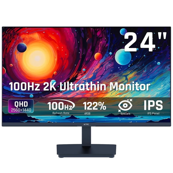 Restored 24" H24T27 Computer Monitor, QHD 100Hz IPS 2K, 1300:1 Contrast, Anti-Blue Light Screen, 122% sRGB, FreeSync & G-Sync Compatible, HDMI2.0 & Display Port 1.4, PC Monitor for Gaming Office Work