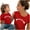 Red, variant on Odeerbi Mommy And Me Tops Matching Outfits Mother and Daughter Clothes Love Print Short Sleeve T-shirts Tops Blouse