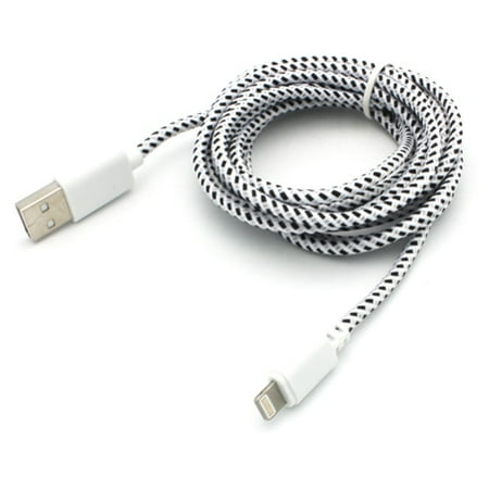 White Braided 6ft Long USB Cable Rapid Charger Sync Wire Compatible With iPod Touch 5, iPhone XS Max XR X, Nano 7th Gen, iPad Pro 10.5, 8
