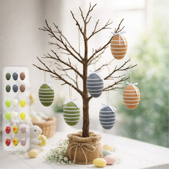Uscallm 3Pcs Easter Decorations 6Pcs Hanging Broken Eggs Plastic Ornaments Creative Scene Arrangement for Easter Party Supplies Home Table Centerpiece
