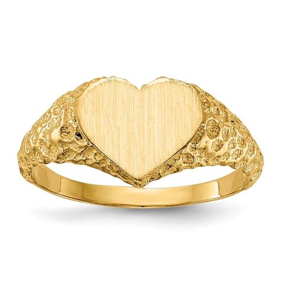 14k 7.5x8.0mm Closed Back Heart Signet Ring Size 5