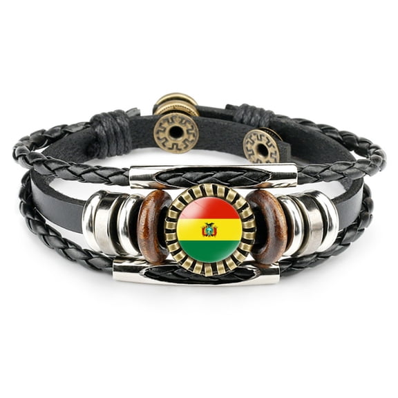 Uijokdef Country Flag Leather Bracelet, Multilayer Black Leather Bracelets (South America )