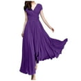 thumbnail image 1 of Vestido de noche de gasa de manga corta y cuello en V para mujer, color liso, cierre en la cintura, para uso diario/ocasional, tallas S-XXL, 1 of 5