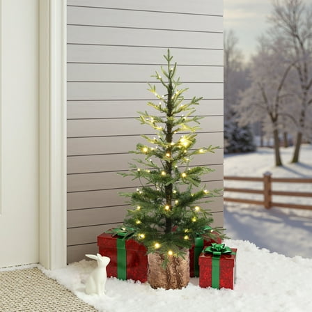 4Ft Pre-Lit Winter Green Artificial Evergreen Christmas Tree Potted