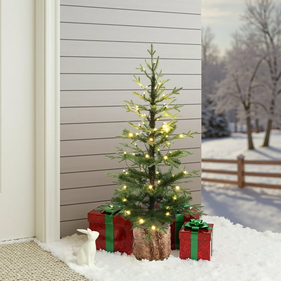 4Ft Pre-Lit Winter Green Artificial Evergreen Christmas Tree Potted