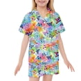 thumbnail image 1 of Pyjamas en Satin pour Filles Imprimé Manches Courtes Ensemble de Pyjamas Boutonnés pour Enfants Pyjamas pour Garçons Filles Mode, 1 of 7