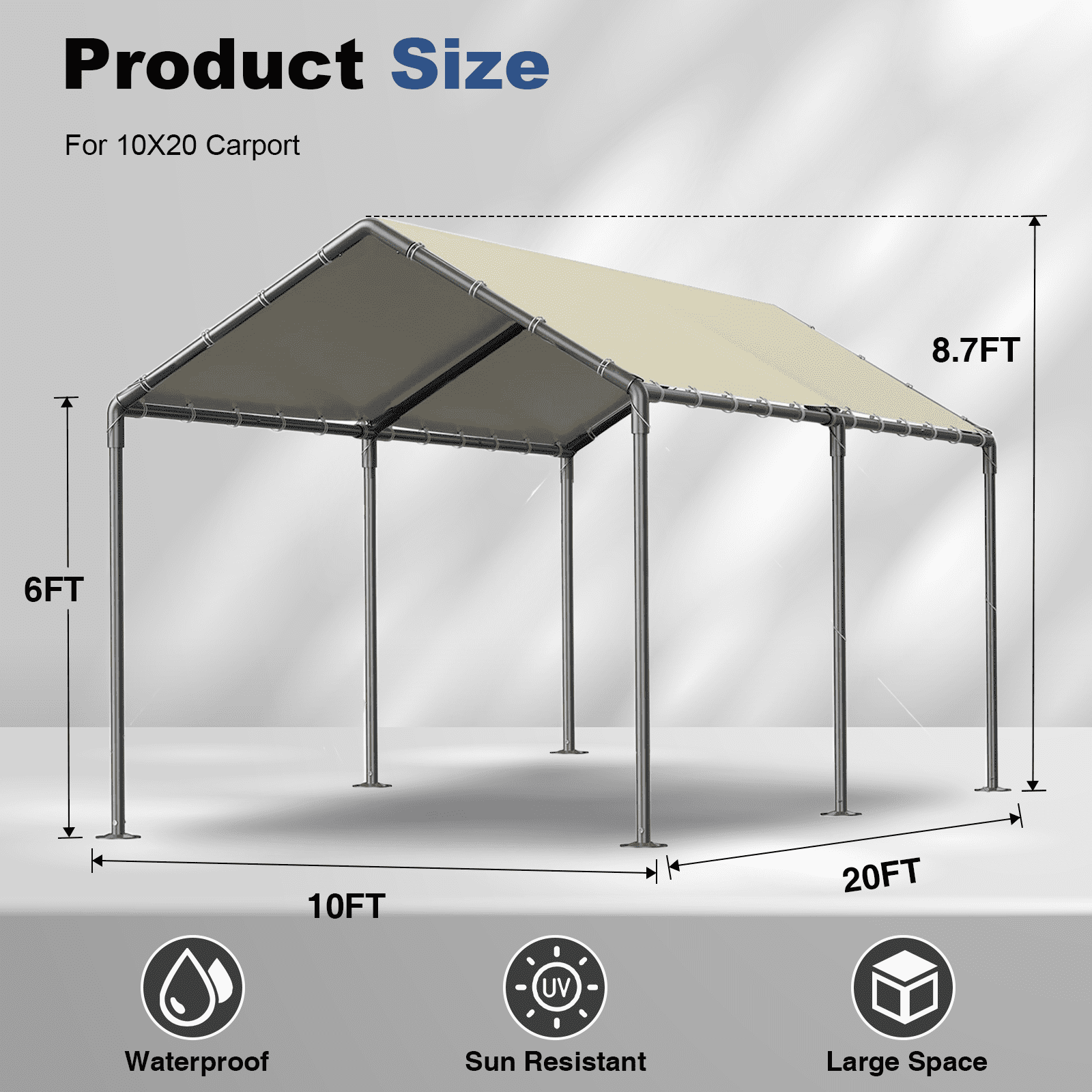 GREZONE 10' x 20' x 9.2' Gray Heavy Duty Portable Carports