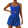 thumbnail image 2 of Women Solid Color Cami Playsuits Sleeveless Sports Short Jumpsuits Summer, 2 of 9