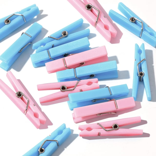 Mini Pinzas Para La Ropa, 60 Piezas De 1,4 Pulgadas Para Decoraciones De Fiestas (Rosa + Azul)