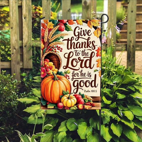 Fall Cornucopia Give Thanks Religious Garden Flag, Front Porch Christian Thanksgiving Decor, Thanksgiving Christmas Gift