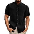 thumbnail image 2 of Neewe Men's Hawaiian Short Sleeve Linen Button Up Shirt Turndown Collar Beach Basic Solid Shirt-Black 2XL, 2 of 7