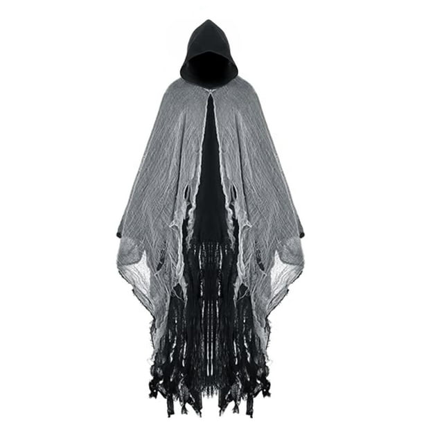 Disfraz de Halloween Horror Grim Reaper para hombre, disfraz de bruja con capa aterradora para hombre y mujer, capa con capucha para adultos, accesorios de cosplay (negro)