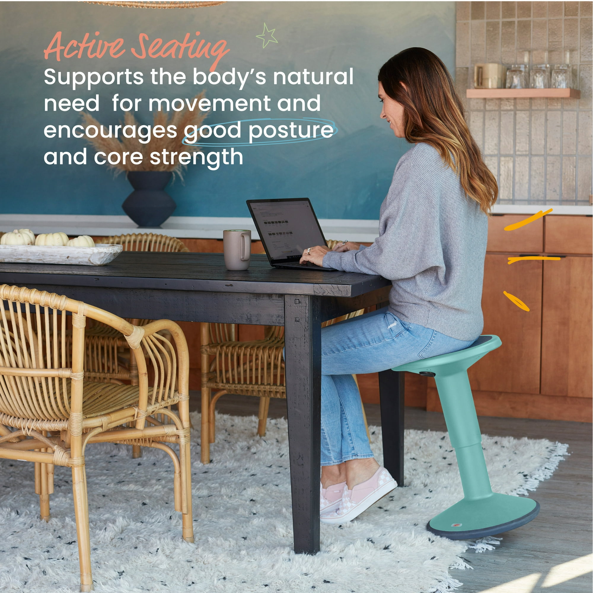 ECR4Kids SitWell Height Adjustable Wobble Stool, Flexible Seating