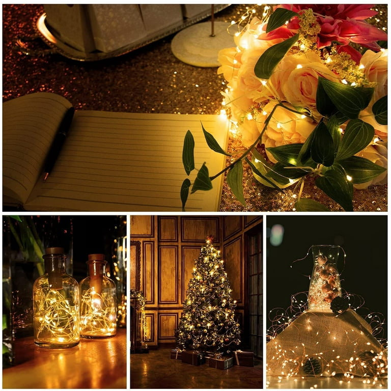 2-Pack 50 LED Fairy Lights Battery Operated with Remote Control Timer, 16 FT 50 LED Battery Lights Outdoor Indoor, 8 Mode Twinkle String Lights for Classroom Party Bedroom Christmas Décor (Warm