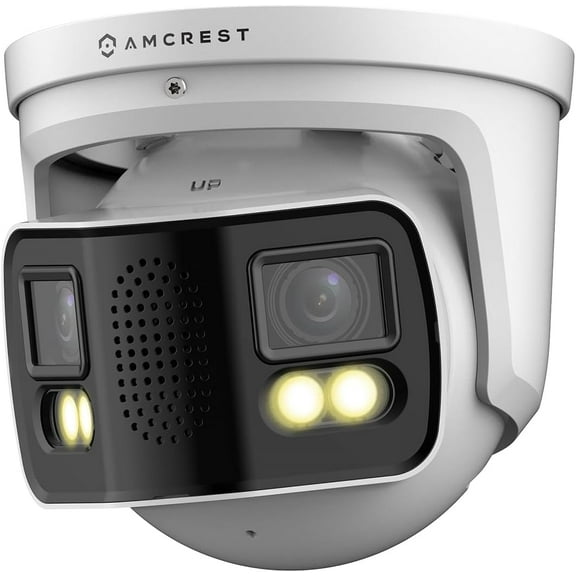 Amcrest Dual-Lens 8K (16MP) Outdoor Security POE Camera, 2 x 4K Lenses PoE AI Turret IP Camera, 131ft Night Color, Human/Vehicle Detection, Panoramic 180° FOV, 2 x 4K@25fps IP8M-FCT2999EW-AI (White)